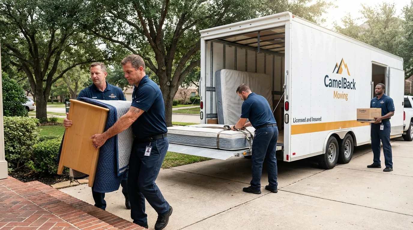 Crew loading residential truck for cross-state move from Wyoming, MN